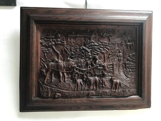 Bas-Relief in Wood by M. Arendt for Village Scene, 1940s-WQQ-1332488