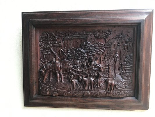 Bas-Relief in Wood by M. Arendt for Village Scene, 1940s-WQQ-1332488