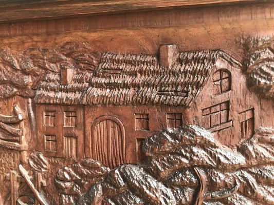 Bas-Relief in Wood by M. Arendt for Village Scene, 1940s-WQQ-1332488