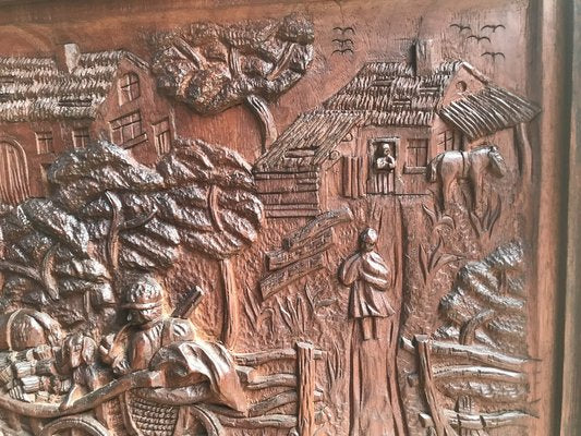 Bas-Relief in Wood by M. Arendt for Village Scene, 1940s-WQQ-1332488