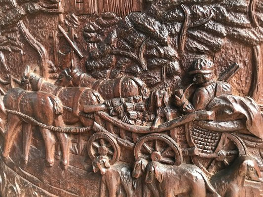 Bas-Relief in Wood by M. Arendt for Village Scene, 1940s-WQQ-1332488