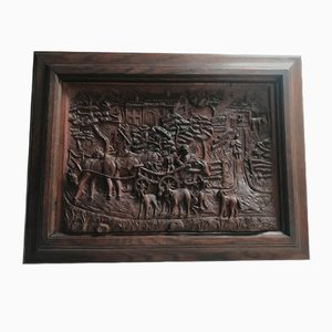 Bas-Relief in Wood by M. Arendt for Village Scene, 1940s-WQQ-1332488