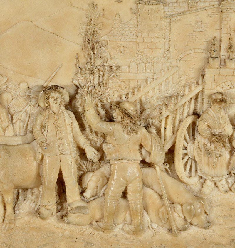 Bas-Relief Painting in Petrified Limestone by C. F. Becker, Late 19th Century