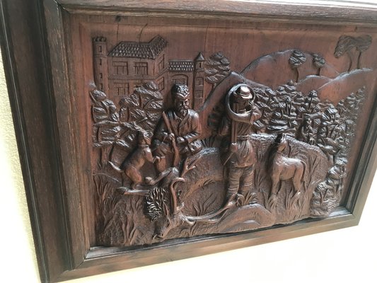 Bas-Reliefs Scenes in a Wooden Frame Signed by M. Arendt, 1940s, Set of 2-WQQ-1332599