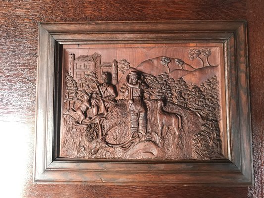 Bas-Reliefs Scenes in a Wooden Frame Signed by M. Arendt, 1940s, Set of 2-WQQ-1332599