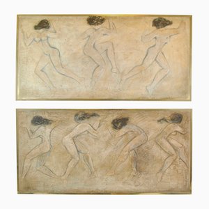 Bas-Reliefs with Figures of Women, England, 1940, Scagliola, Set of 2-WFB-1069087