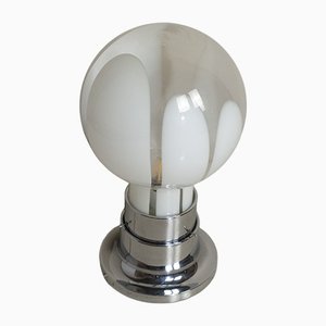 Basic Mazzega Style Table Lamp in Steel With Satin Glass Sphere, 1970s-JQO-1174990