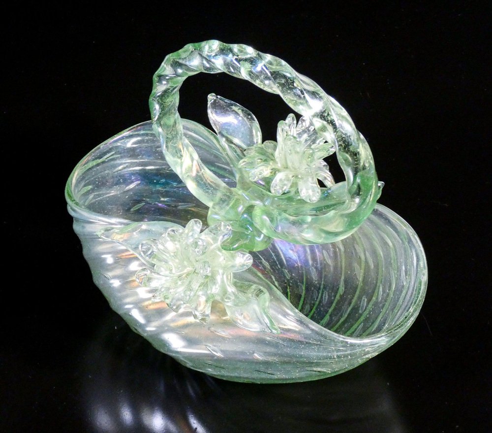 Basket in Opalescent Blown Glass attributed to Archimede Seguso, 1950s