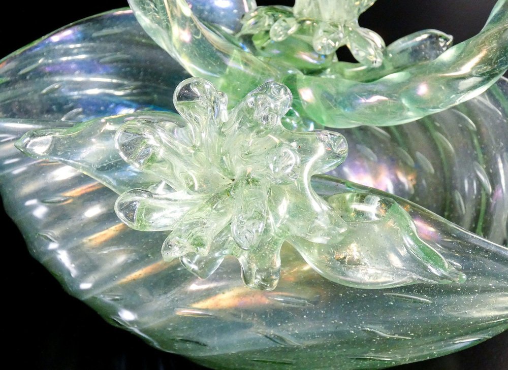 Basket in Opalescent Blown Glass attributed to Archimede Seguso, 1950s