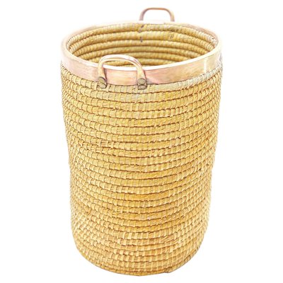 Basket in Rattan, Cooper and Brass, Italy, 1970s-UR-1005690