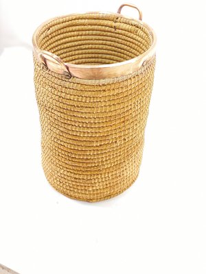 Basket in Rattan, Cooper and Brass, Italy, 1970s-UR-1005690