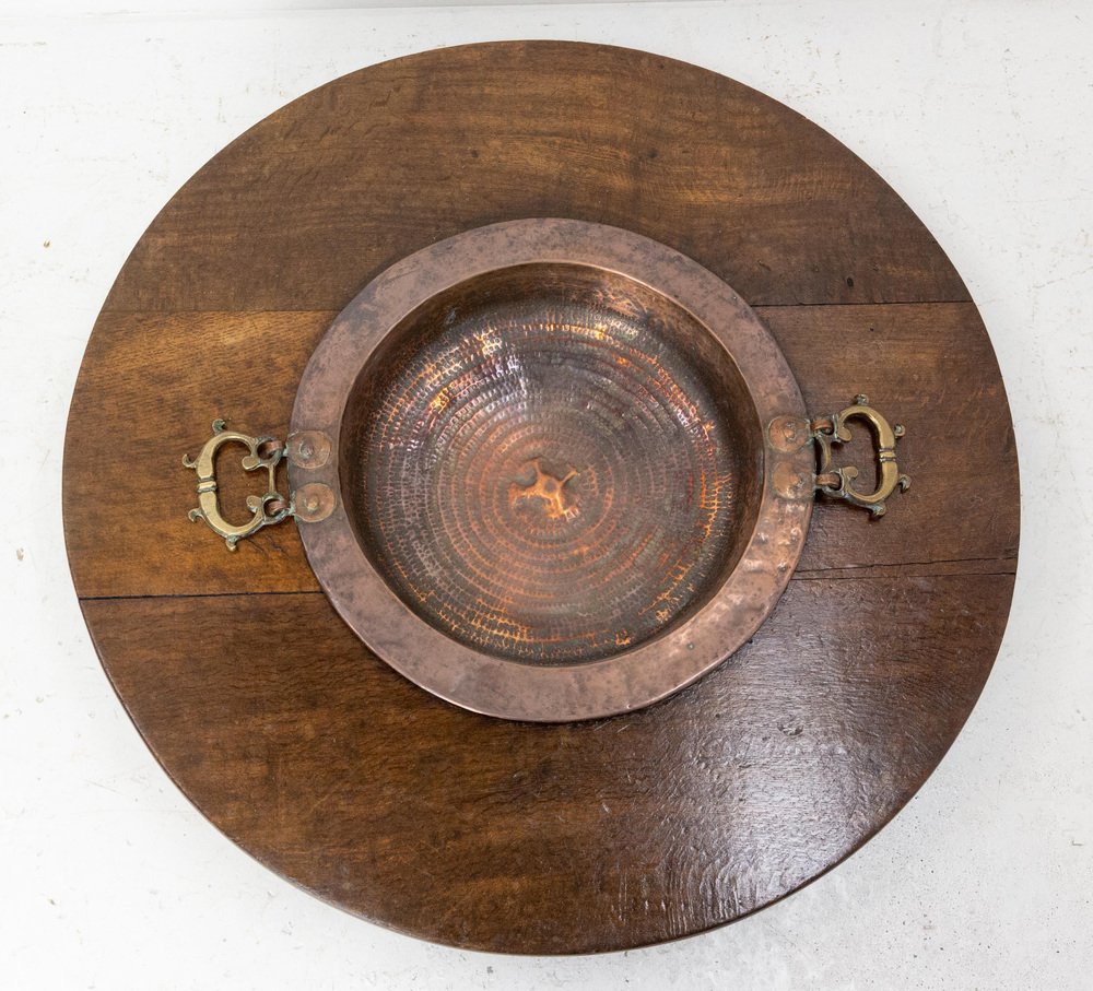 Basque Oak and Copper Brasero Planter, Spain, 1800s