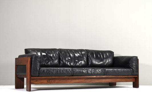 Bastiano Sofa in Black Leather by Afra and Tobia Scarpa for Knoll, 1960s