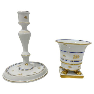 Batthyany Blue Vase and Candlestick in Porcelain from Herend, Hungary, 1960s, Set of 2-UCH-1706138