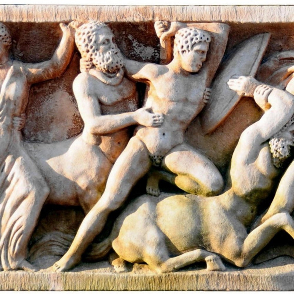 Battle Between Centaurs and Lapites High Relief in Carrara White Marble, Late 19th Century