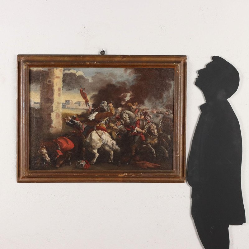 Battle Scene, Oil on Canvas, 18th Century, Framed