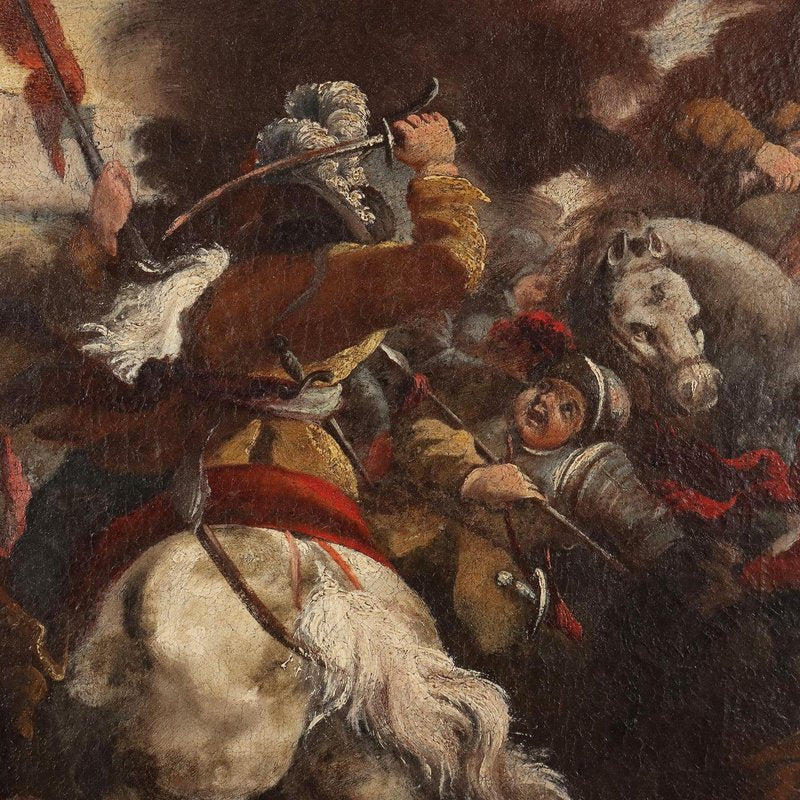 Battle Scene, Oil on Canvas, 18th Century, Framed