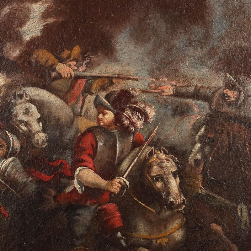 Battle Scene, Oil on Canvas, 18th Century, Framed