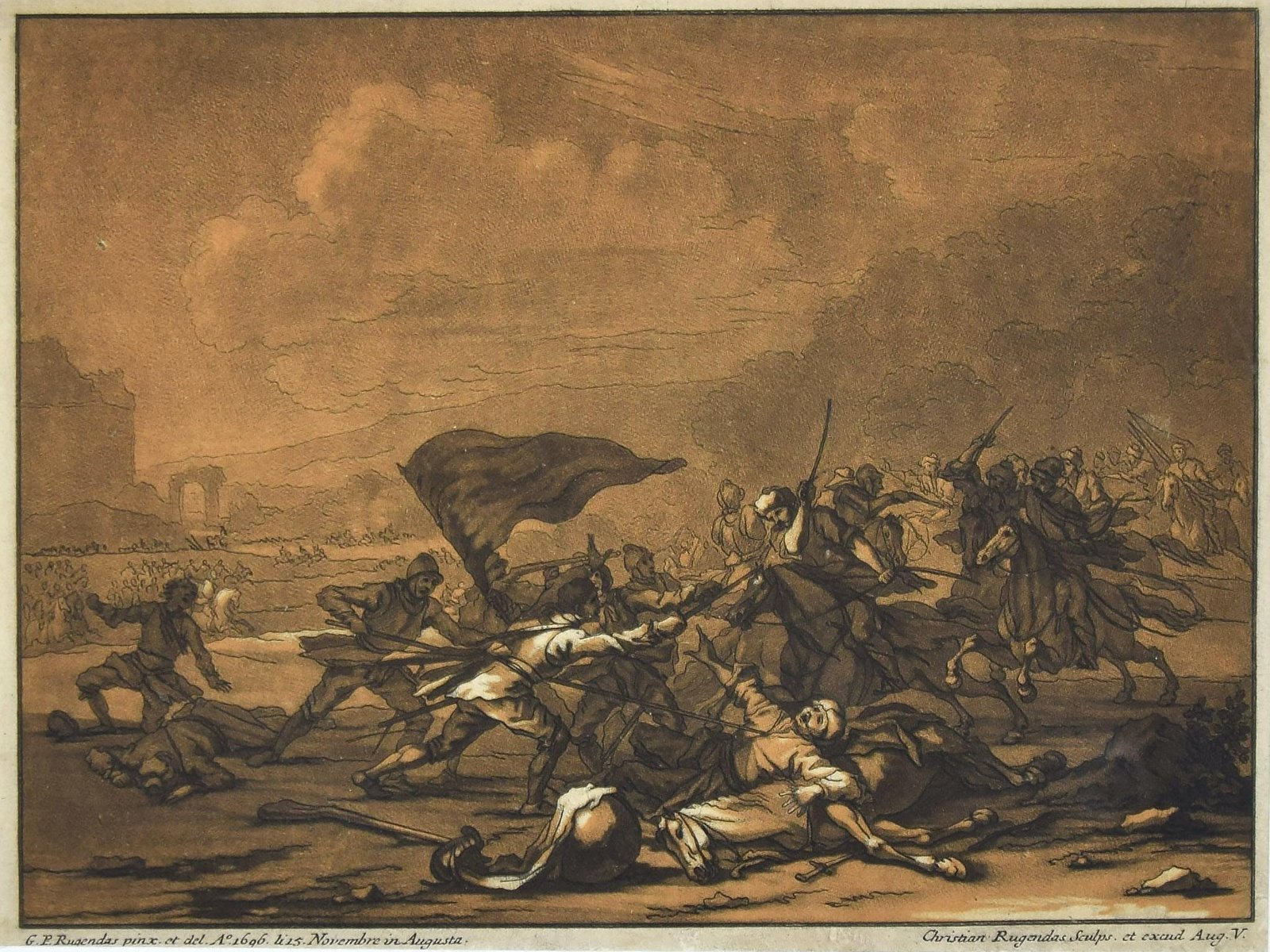 Battle Scene - Original Etching by Johan Christian Rugendas - 18th Century 18th Century