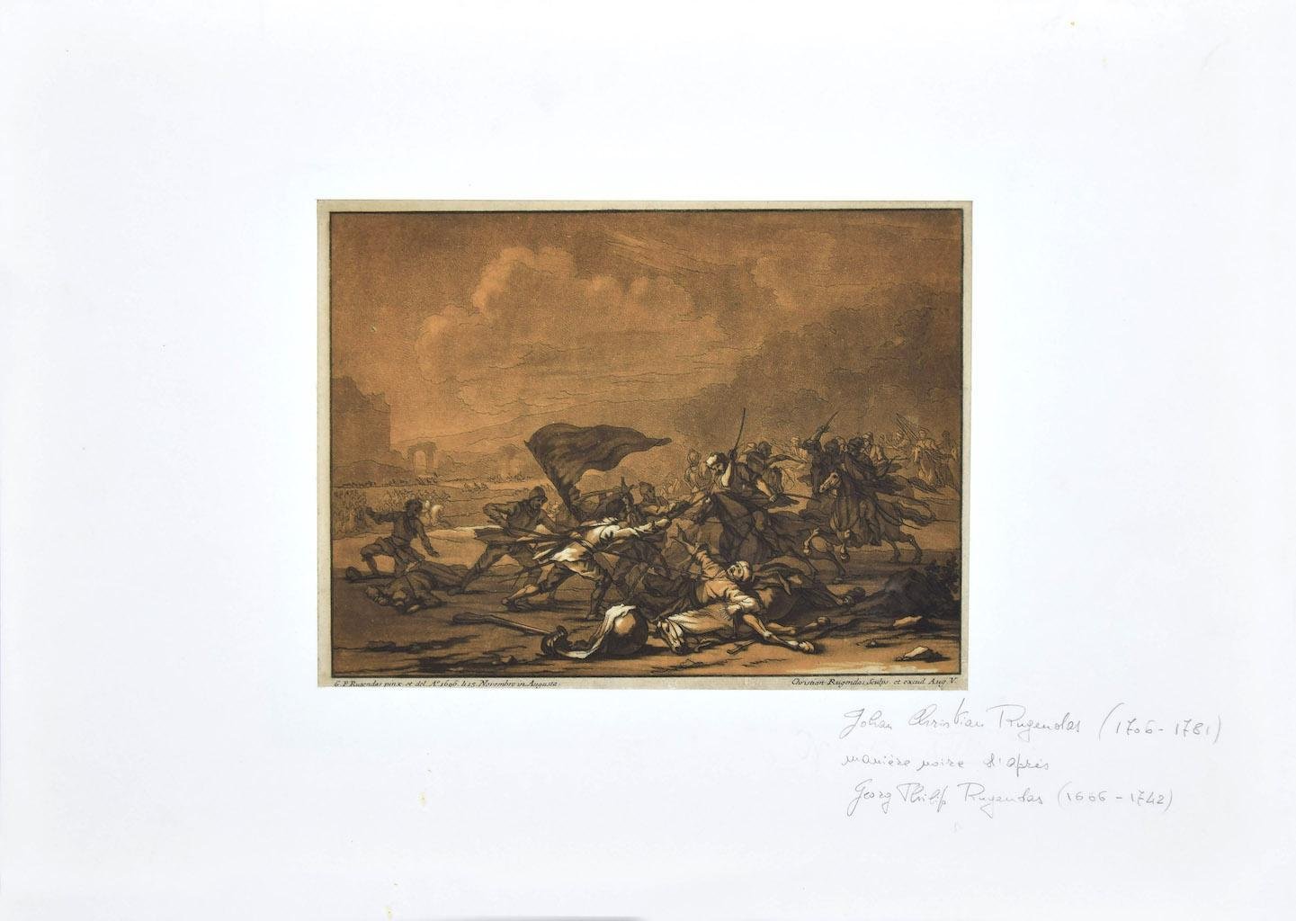 Battle Scene - Original Etching by Johan Christian Rugendas - 18th Century 18th Century