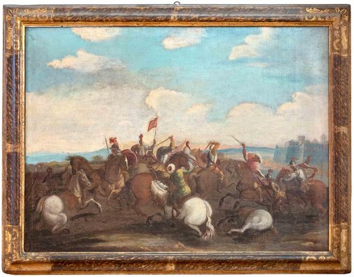 Battle Scenes, Oil Paintings, 18th Century, Set of 2-ZCI-2029226