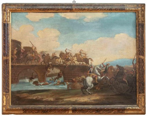 Battle Scenes, Oil Paintings, 18th Century, Set of 2-ZCI-2029226