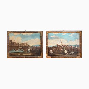 Battle Scenes, Oil Paintings, 18th Century, Set of 2-ZCI-2029226