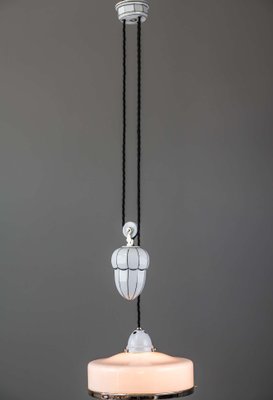 Bauhaus Adjustable Porcelain Chandelier with Original Shade, 1920s