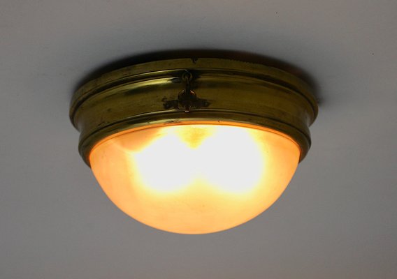 Bauhaus Art Deco Brass, Copper & Glass Flush Mount, 1930s-NB-820431