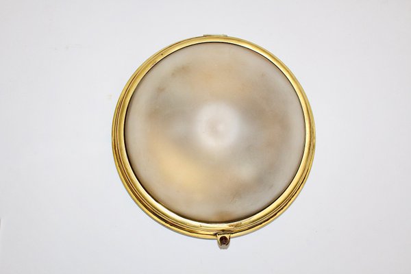 Bauhaus Art Deco Brass, Copper & Glass Flush Mount, 1930s-NB-820431