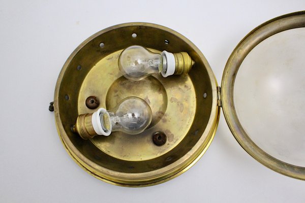 Bauhaus Art Deco Brass, Copper & Glass Flush Mount, 1930s-NB-820431