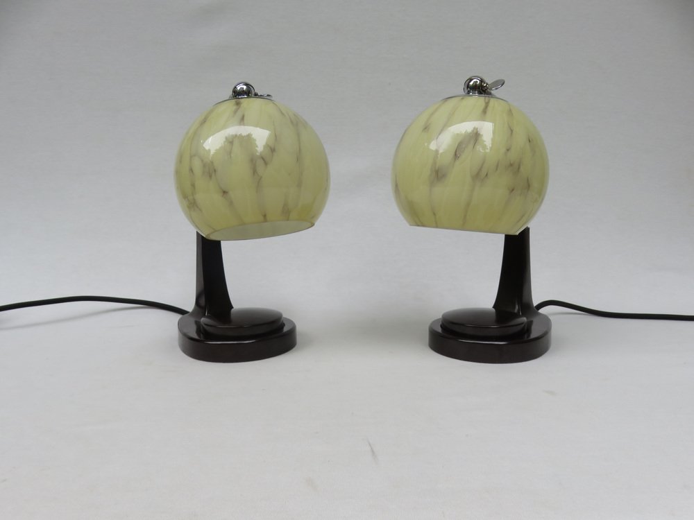 Bauhaus Bakelite Table Lamps by Marianne Brandt for GMF, 1920s, Set of 2