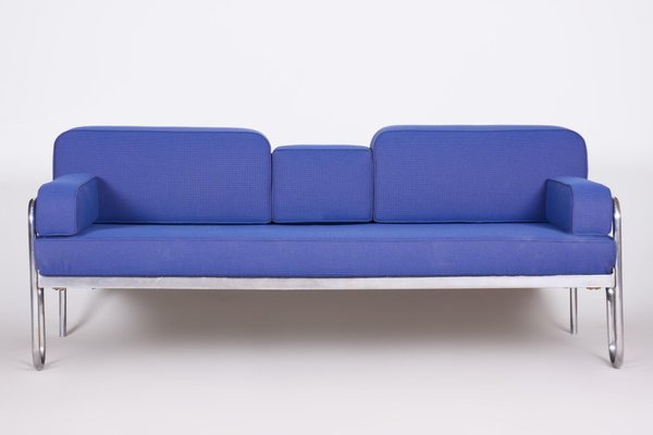 Bauhaus Blue Chrome Sofa, Czechia, 1930s-WHY-1078970