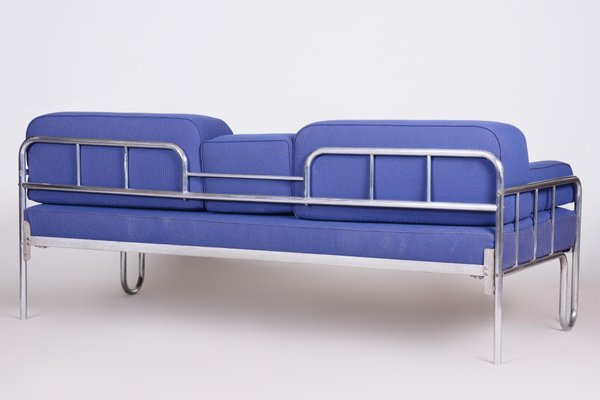 Bauhaus Blue Chrome Sofa, Czechia, 1930s-WHY-1078970