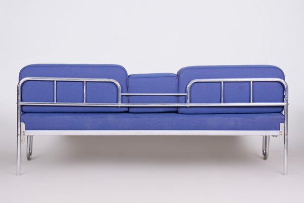 Bauhaus Blue Chrome Sofa, Czechia, 1930s-WHY-1078970