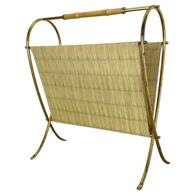 Bauhaus Brass and Bamboo Magazine Holder, Austria, 1950s-QZ-1822396