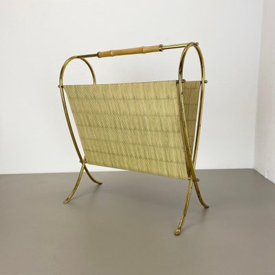 Bauhaus Brass and Bamboo Magazine Holder, Austria, 1950s-QZ-1822396