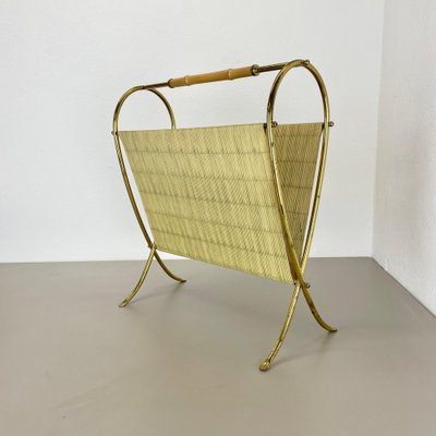 Bauhaus Brass and Bamboo Magazine Holder, Austria, 1950s-QZ-1822396