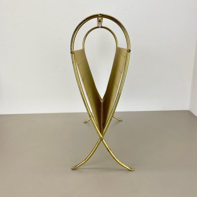 Bauhaus Brass and Bamboo Magazine Holder, Austria, 1950s-QZ-1822396