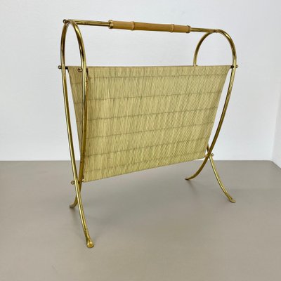 Bauhaus Brass and Bamboo Magazine Holder, Austria, 1950s-QZ-1822396