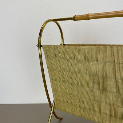 Bauhaus Brass and Bamboo Magazine Holder, Austria, 1950s-QZ-1822396