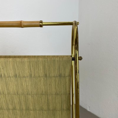 Bauhaus Brass and Bamboo Magazine Holder, Austria, 1950s-QZ-1822396