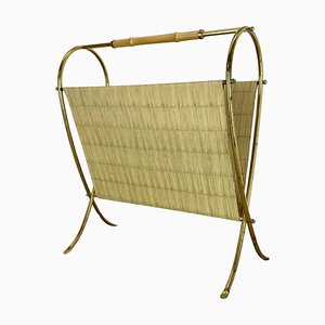 Bauhaus Brass and Bamboo Magazine Holder, Austria, 1950s-QZ-1822396