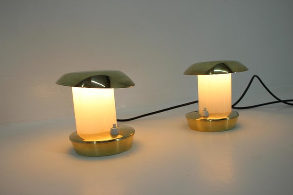 Bauhaus Brass Glass Table Lamps, 1930s, Set of 2-TZ-848565