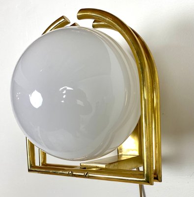 Bauhaus Brass & Opaline Wall Lamp, 1930s-WZZ-1183412