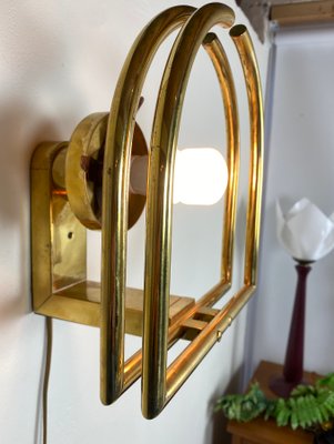 Bauhaus Brass & Opaline Wall Lamp, 1930s-WZZ-1183412