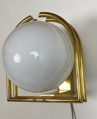 Bauhaus Brass & Opaline Wall Lamp, 1930s-WZZ-1183412