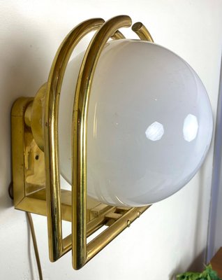 Bauhaus Brass & Opaline Wall Lamp, 1930s-WZZ-1183412