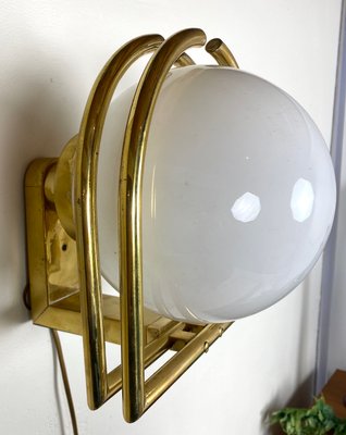 Bauhaus Brass & Opaline Wall Lamp, 1930s-WZZ-1183412