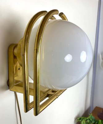 Bauhaus Brass & Opaline Wall Lamp, 1930s-WZZ-1183412